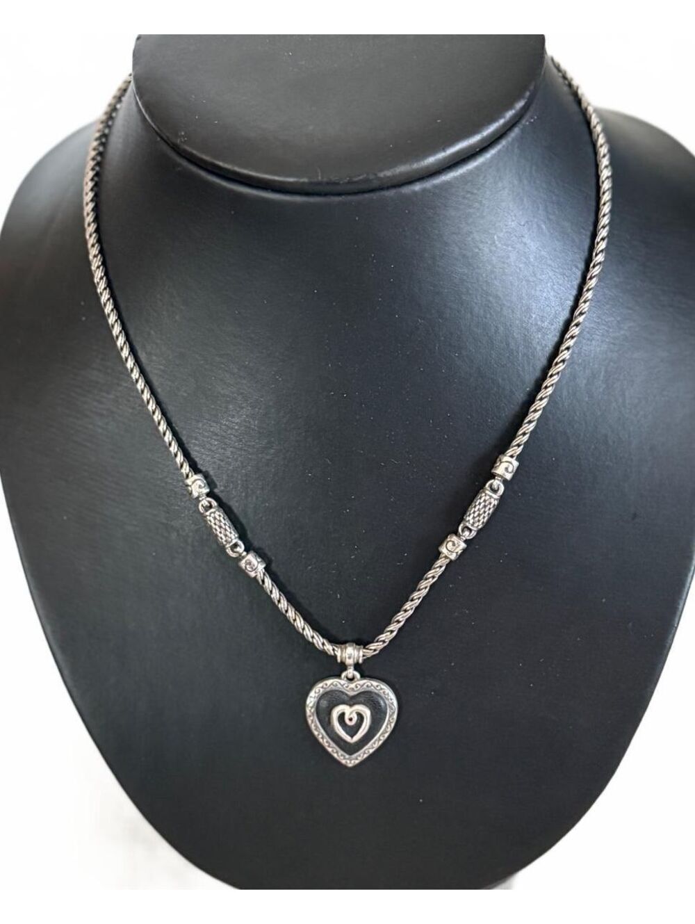 Brighton Silver Tone Heart Pendant Necklace Scroll Swirl Adjustable